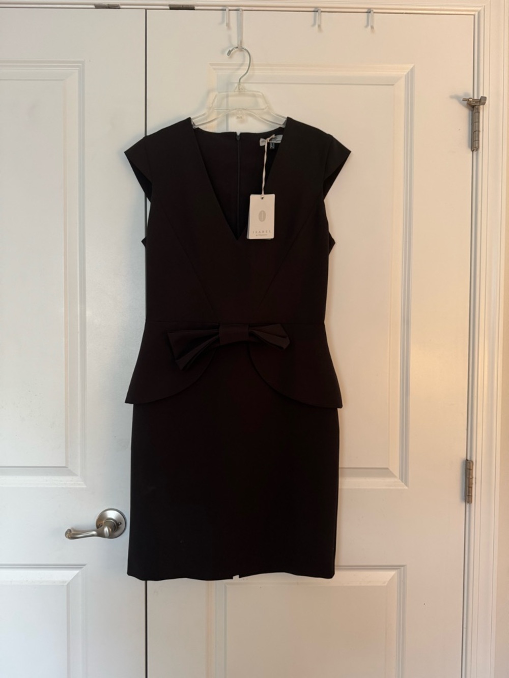 Isabel by Rozarancio Women's Black V-Neck Midi Sheath Dress with Bow size 8